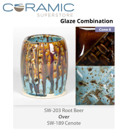 Root Beer SW-203 over Cenote SW-189 Stoneware Combination Root Beer SW-203 over Cenote SW-189 Stoneware Combination